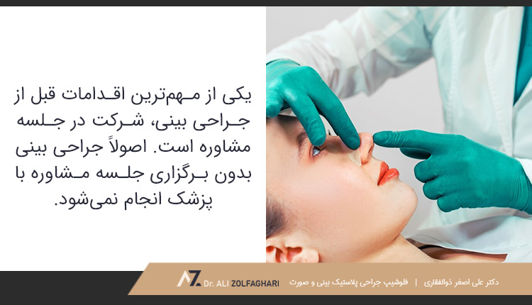 شرکت در جلسات مشاوره قبل از عمل بینی از دیگر اقدامات قبل از جراحی است